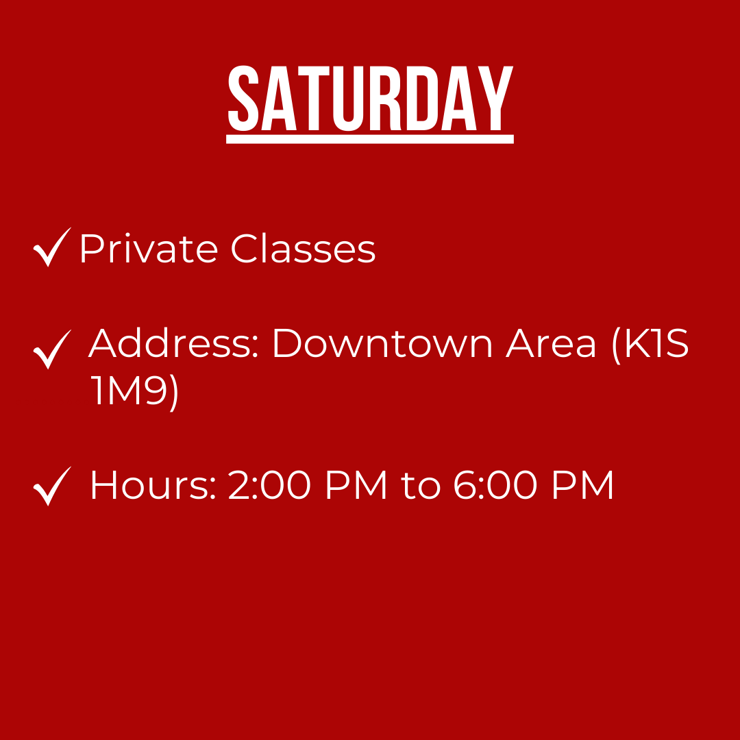 Saturday Private Class Schedule