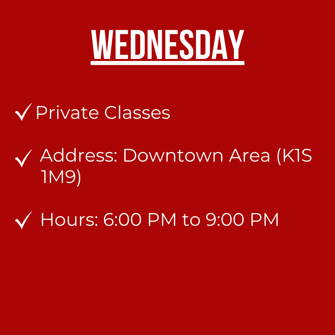 Wednesday Private Class Schedule